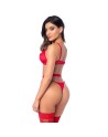 Ensemble sexy 3 pièces peek-a-boo en dentelle avec string et porte-jarretelles 