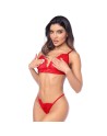 Ensemble sexy 3 pièces peek-a-boo en dentelle avec string et porte-jarretelles 