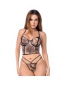 Ensemble 2 pièces bustier à armatures en résille transparente et string 