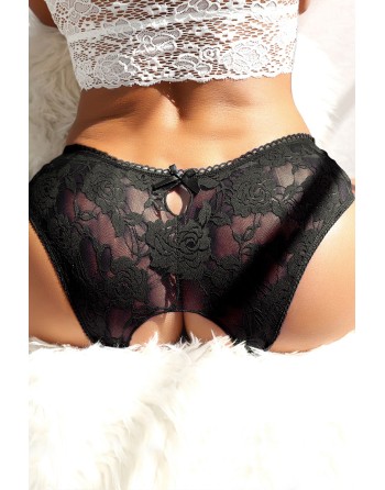 Culotte ouverte dentelle O Noir - Litolu Lingerie