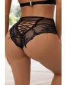 Tanga lacé dentelle taille haute Noir - Litolu Lingerie