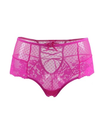 Tanga lacé dentelle taille haute Rose - Litolu Lingerie