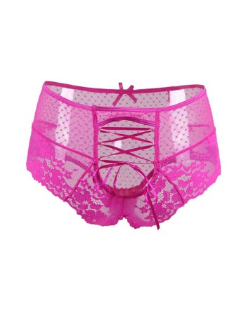 Tanga lacé dentelle taille haute Rose - Litolu Lingerie