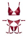 Set soutien-gorge et slip à jarretelles ouvert rouge - Cottelli BONDAGE