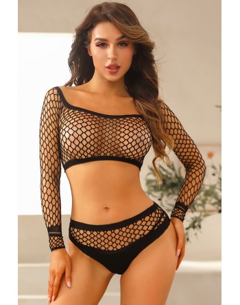 Ensemble lingerie 2 pièces en résille noire - J Lingerie