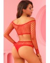 Ensemble lingerie 2 pièces en résille rouge - J Lingerie