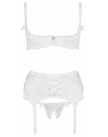 Ensemble lingerie 3 pièces ouvert blanc - Cottelli Lingerie
