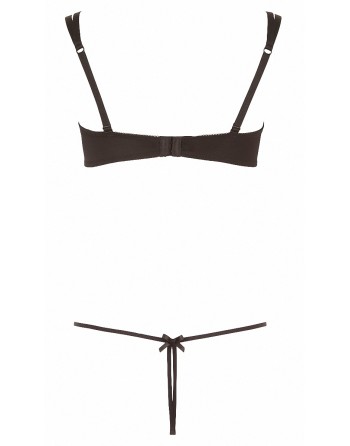 Ensemble dentelle string ouvert et seins nus noir - Cottelli Lingerie