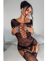 Combinaison résille à épaules dénudées et entrejambe ouvert - J Lingerie