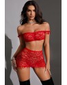 Ensemble top et jupe résille rouge - J Lingerie