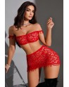 Ensemble top et jupe résille rouge - J Lingerie