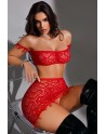 Ensemble top et jupe résille rouge - J Lingerie
