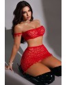Ensemble top et jupe résille rouge - J Lingerie