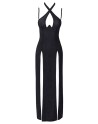 Robe longue à décolleté plongeant noire argentée - Cottelli PARTY