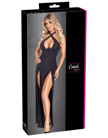 Robe longue à décolleté plongeant noire argentée - Cottelli PARTY