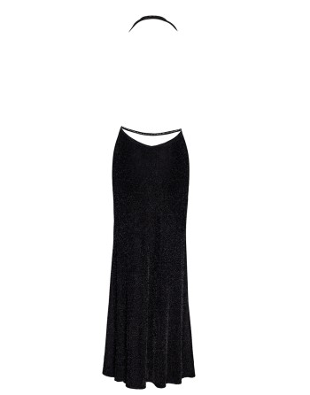 Robe longue fendue Onyx F373 - Noir Handmade