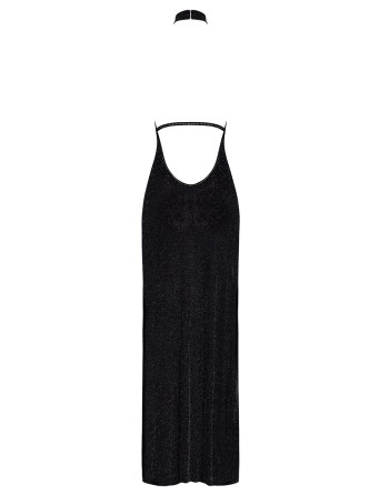 Robe longue en maille pailletée Onyx F372 - Noir Handmade