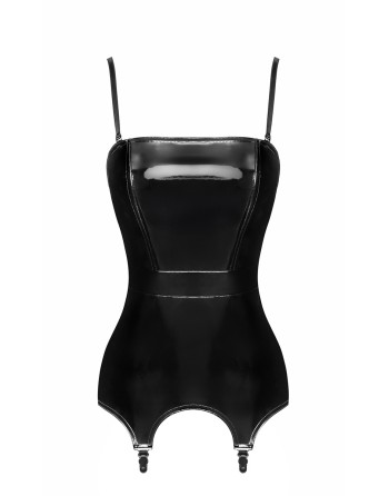 Corset porte-jarretelle vinyle Dominae F381 - Noir Handmade