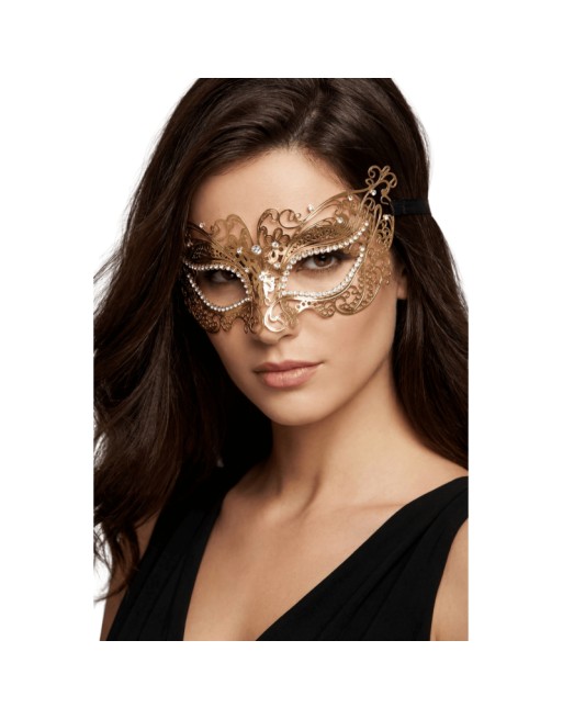 Masque vénitien Alba rigide doré avec strass