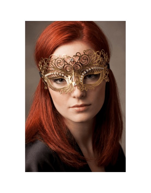 Masque vénitien Giulia rigide doré avec strass