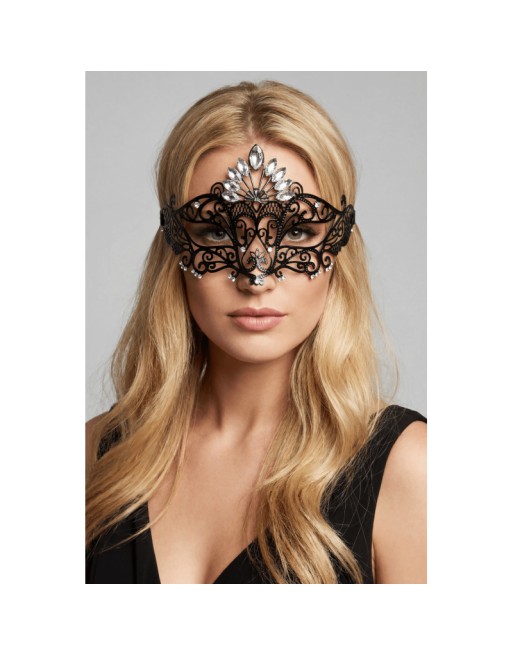 Masque vénitien Gemma rigide noir avec strass