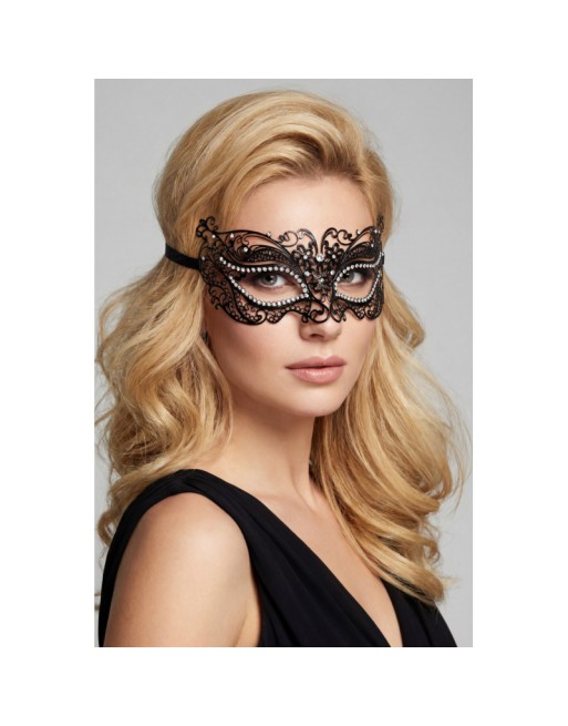 Masque vénitien Alba rigide noir avec strass
