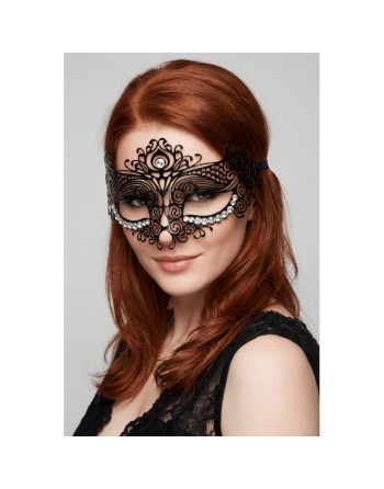 Masque vénitien Ornella rigide noir avec strass