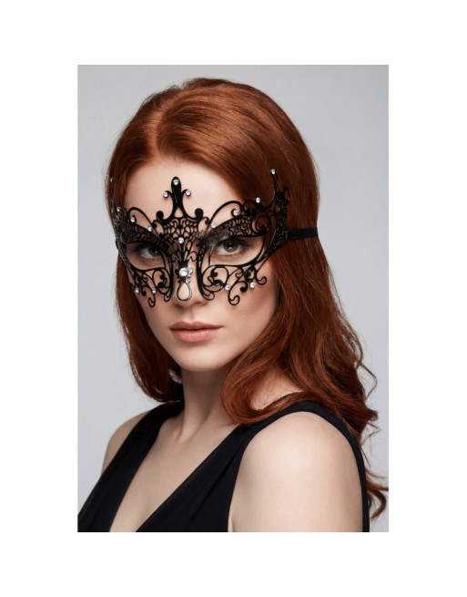 Masque vénitien Lucia rigide noir  avec strass