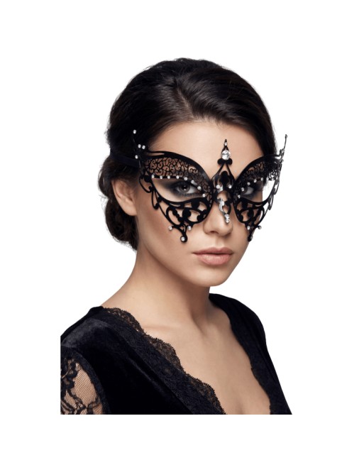 Masque vénitien Alida rigide noir avec strass