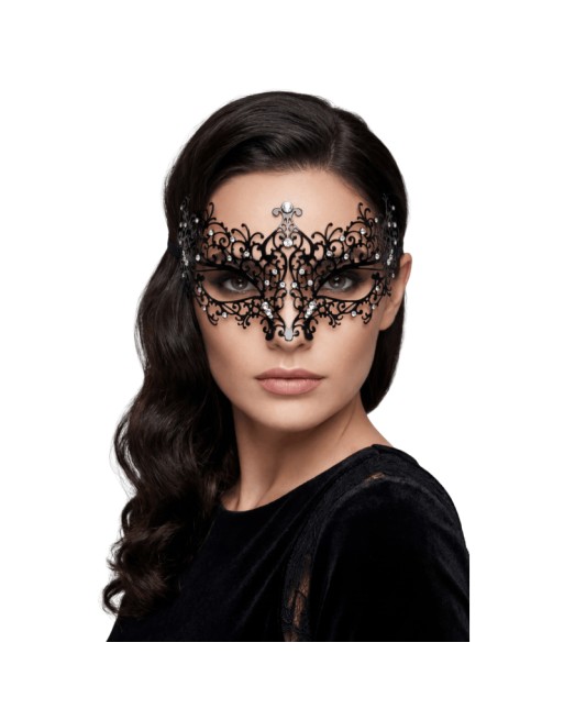 Masque vénitien Chiara rigide noir avec strass