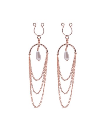 Bijoux de seins avec 3 chainettes doré rose et une perle