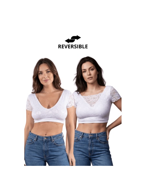 Top sexy court blanc bi matière réversible