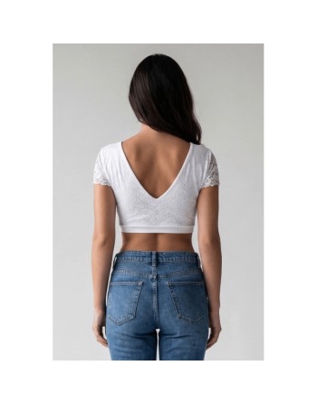 Top sexy court blanc bi matière réversible
