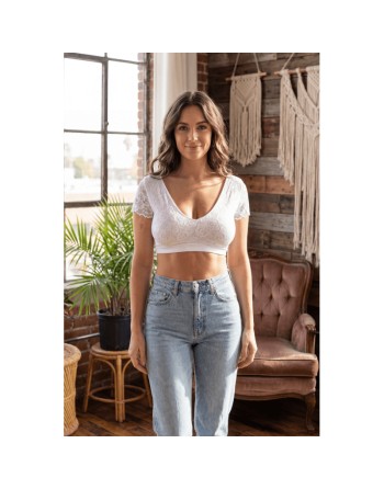 Top sexy court blanc bi matière réversible