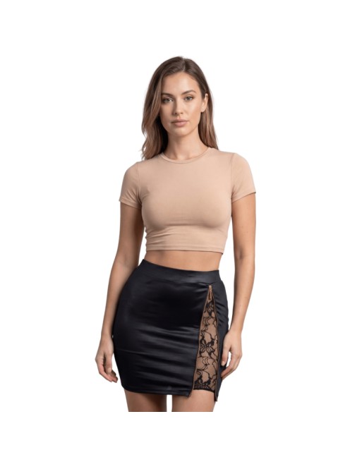 Jupe courte noire Kyra avec zip fonctionnel sur le côté