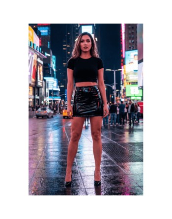 Jupe noire en simili cuir avec zip Lara