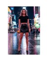 Jupe noire en simili cuir avec zip Lara