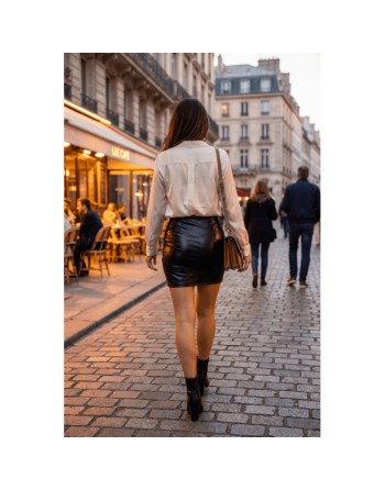 Jupe noire en simili cuir mat Sifia