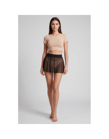 Mini jupe noire en résille transparente Stella