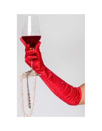Une paire de gants satinés rouges avec strass - Mapalé