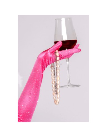 Une paire de gants satinés roses avec strass - Mapalé