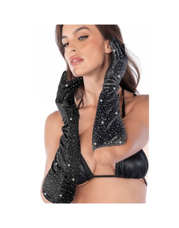 Une paire de gants satinés noirs avec strass - Mapalé