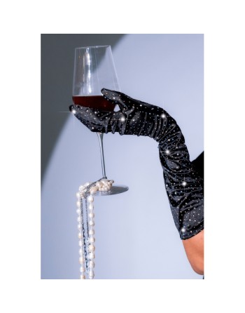 Une paire de gants satinés noirs avec strass - Mapalé