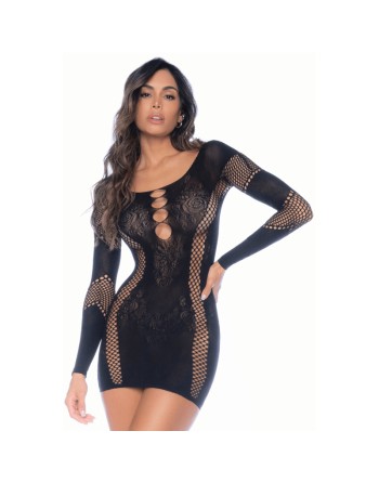 Robe manches longues en résille noire 