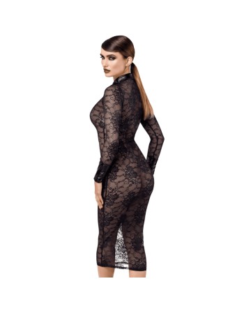 F376 Noirelle Robe à boutons mi-longue en dentelle