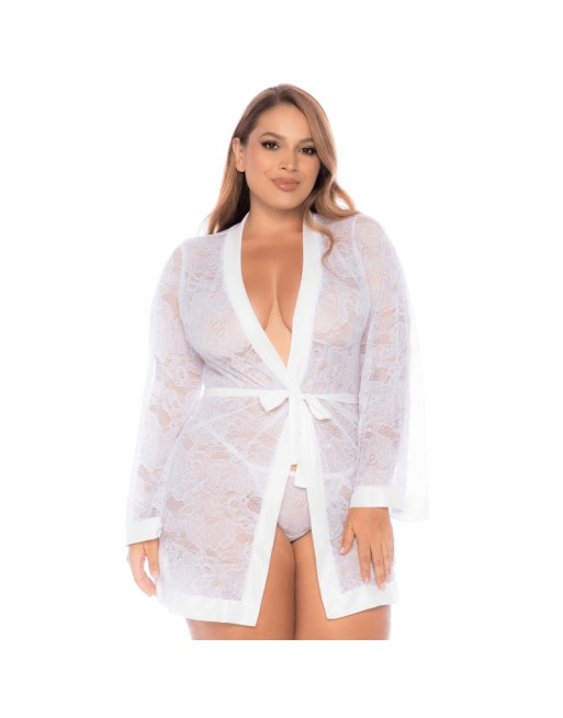 Peignoir grande taille en dentelle blanche 