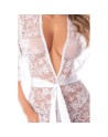 Kimono blanc en dentelle florale transparente avec ceinture – Mapalé