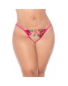 Nuisette grande taille en résille et dentelle florale rose et string assorti