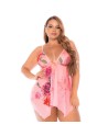 Nuisette grande taille résille rose imprimé floral et string 
