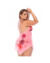 Nuisette grande taille résille rose imprimé floral et string 